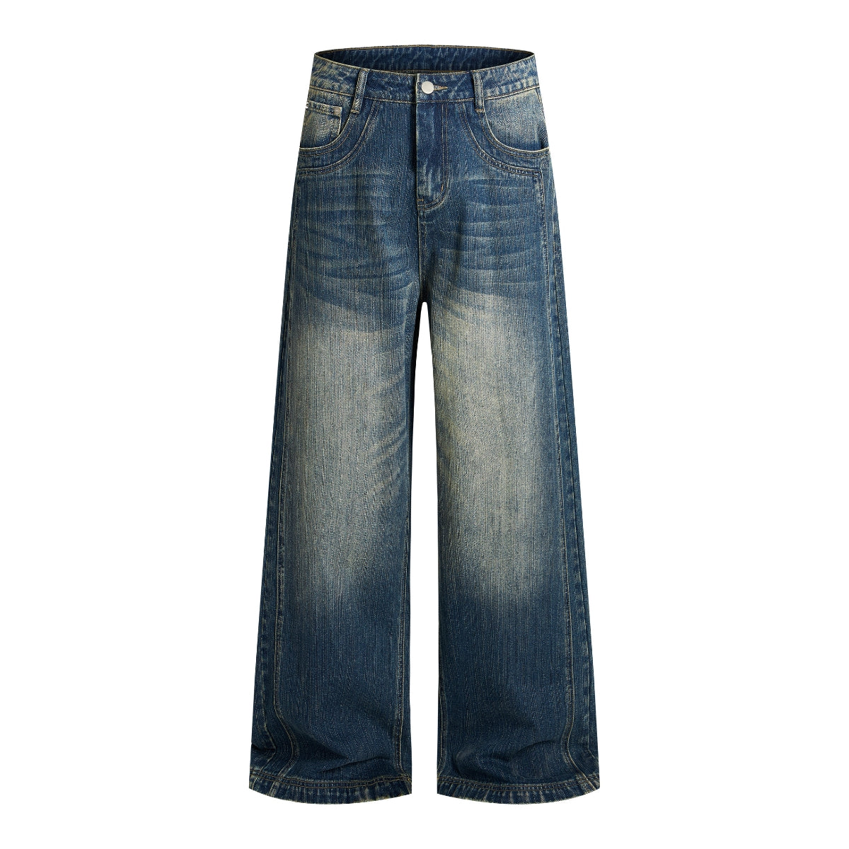 Vintage Whiskered Slub Relaxed Wide-Leg Denim Pants