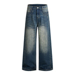 Vintage Whiskered Slub Relaxed Wide-Leg Denim Pants