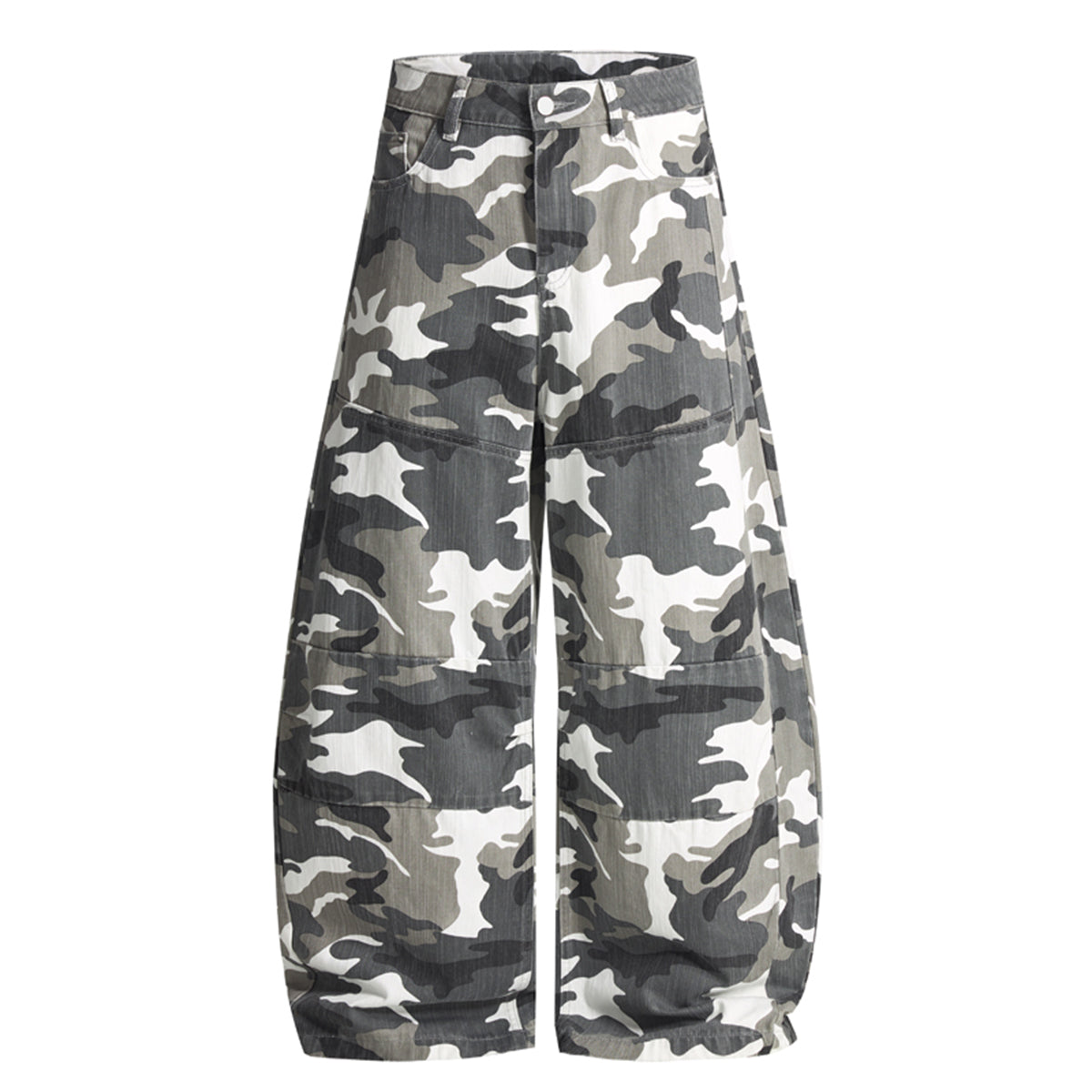 Utility Style Camo Print Wide Leg Cargo Pants
