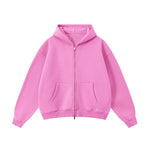 Soft Cotton Fleece Zip Up Hoodie Kangaroo Pockets