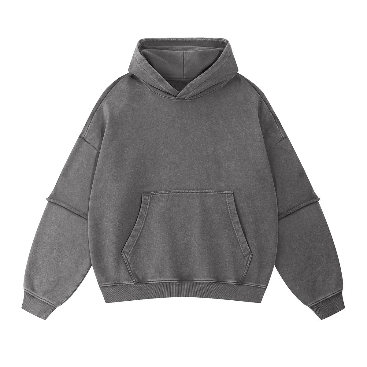 Stone-Washed Mock Two-Layer Hoodie