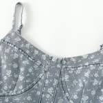 Floral Print Denim Spaghetti-Strap Dress