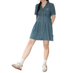 Bow-Embroidered Corset Denim Mini Dress