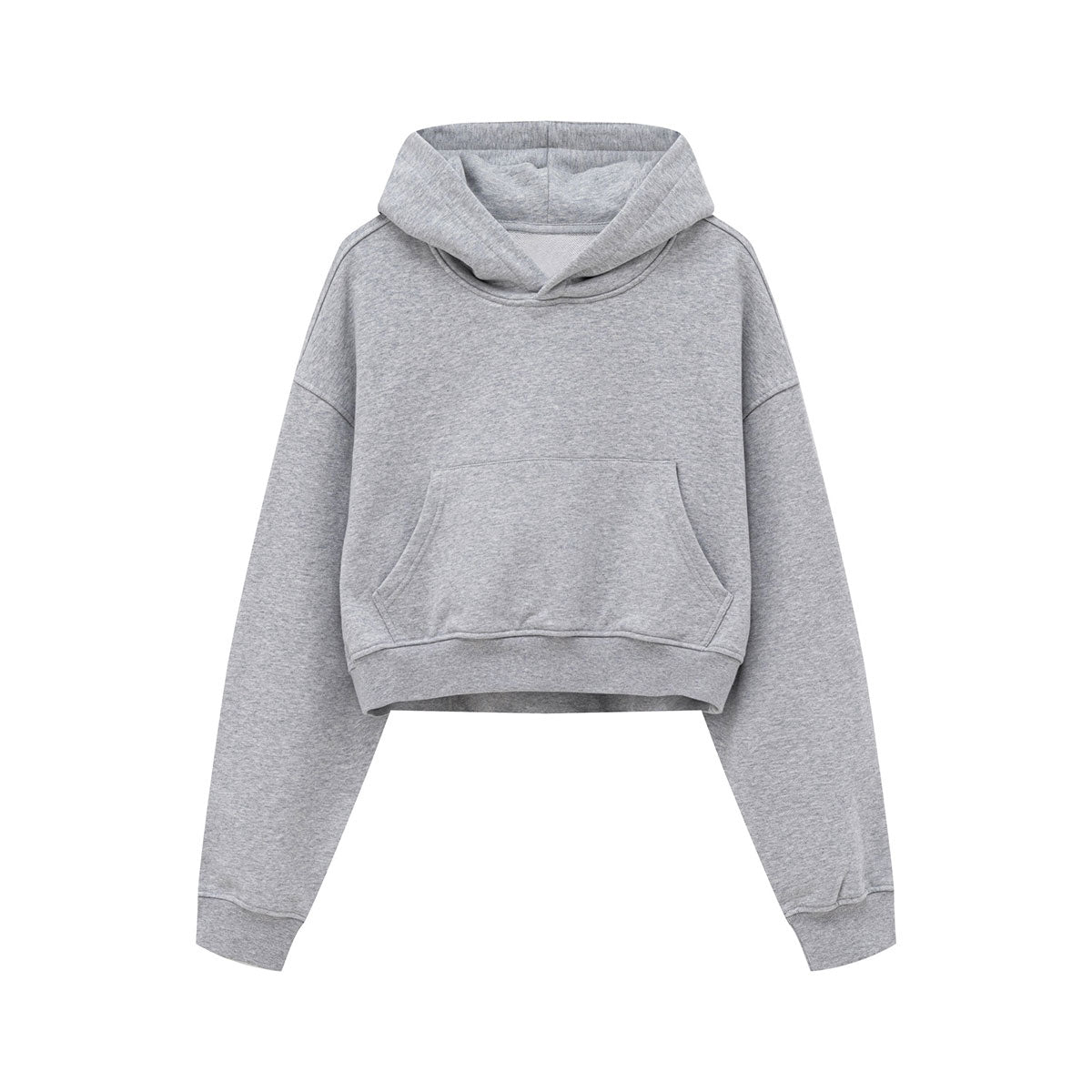 Solid Kangaroo Pocket Crop Hoodie