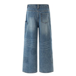 Vintage Washed Light Blue Carpenter Wide-Leg Jeans