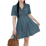 Bow-Embroidered Corset Denim Mini Dress