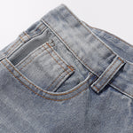 High-Waist Washed Denim Bermuda Shorts