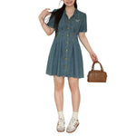 Bow-Embroidered Corset Denim Mini Dress