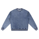 Crew Neck Washed Knit Denim Sweatshirt