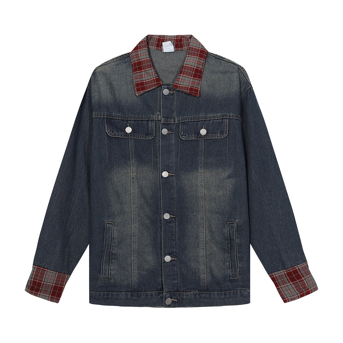 Plaid Patchwork Denim Trucker Jacket