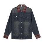 Plaid Patchwork Denim Trucker Jacket