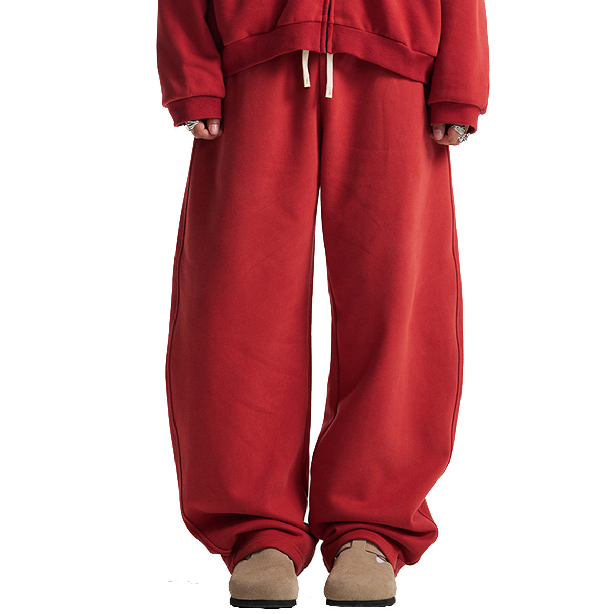 Elastic Drawstring Waist Fleece Jogger Pants