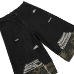 Camo Patchwork Denim Ripped Bermuda Shorts