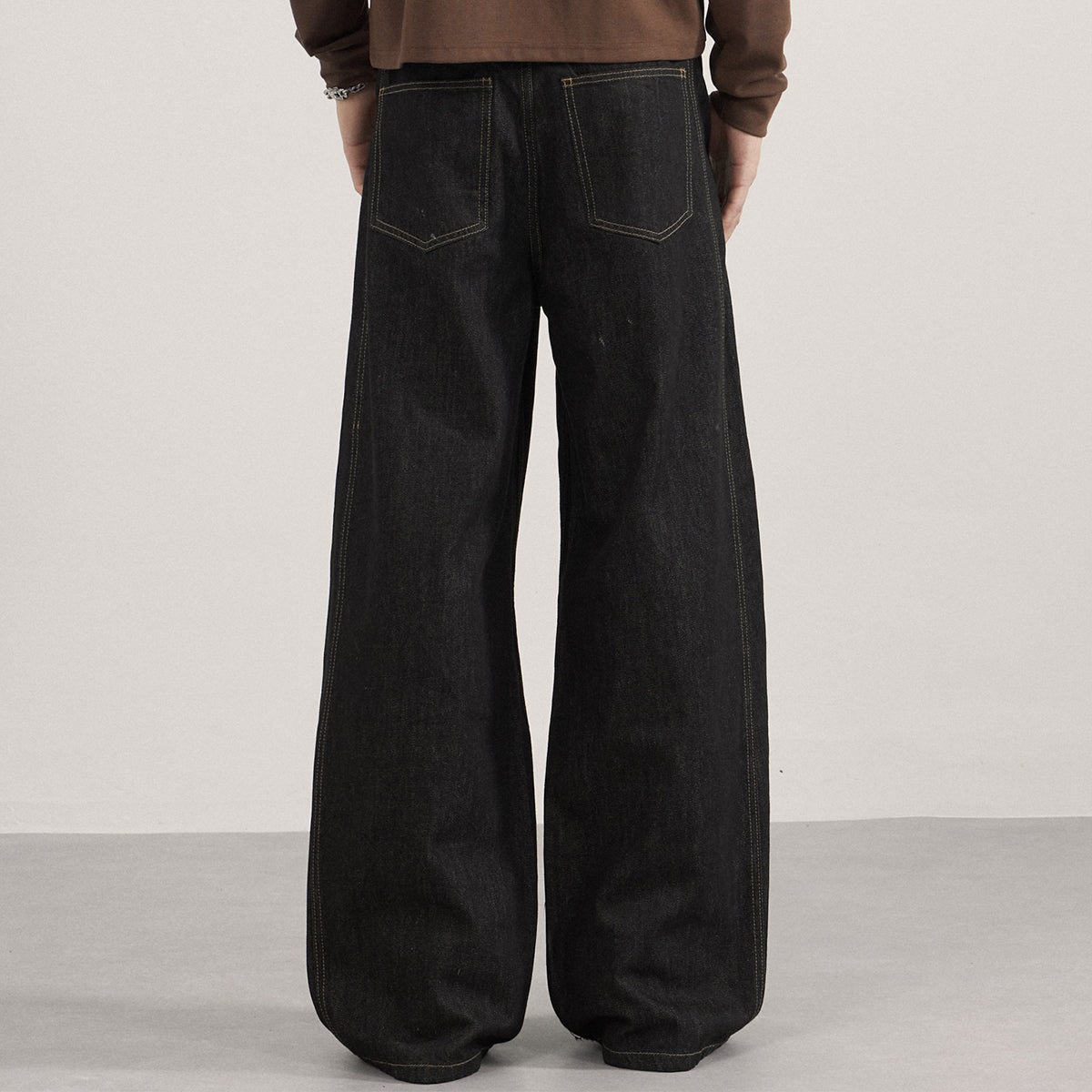 Contrast Stitching Wide Leg Dark Wash Denim Jeans