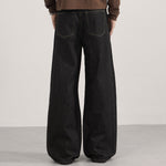 Contrast Stitching Wide Leg Dark Wash Denim Jeans