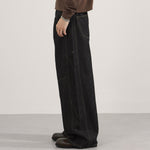 Contrast Stitching Wide Leg Dark Wash Denim Jeans
