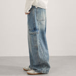 Distressed Cargo Style Wide Leg Denim Jeans