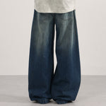 High Waist Pleated Wide Leg Vintage Wash Jeans