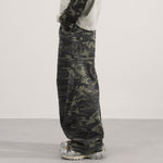 Camo Print Cargo Wide Leg Denim Jeans