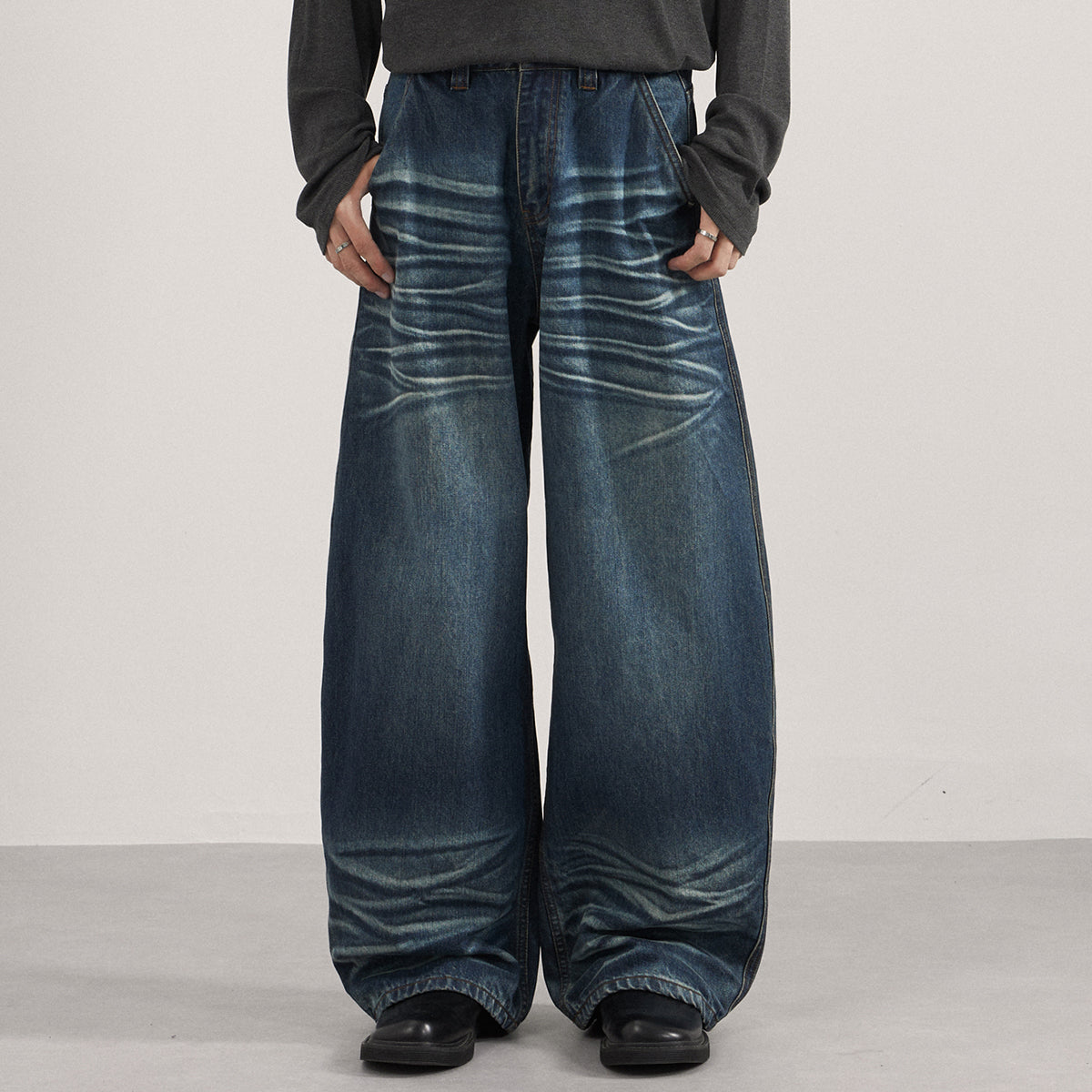 Grunge Dark Wash High Waist Wide Leg Jeans