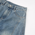 Distressed Cargo Style Wide Leg Denim Jeans