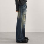 Ripped Wide Leg Vintage Fade Distressed Denim Jeans