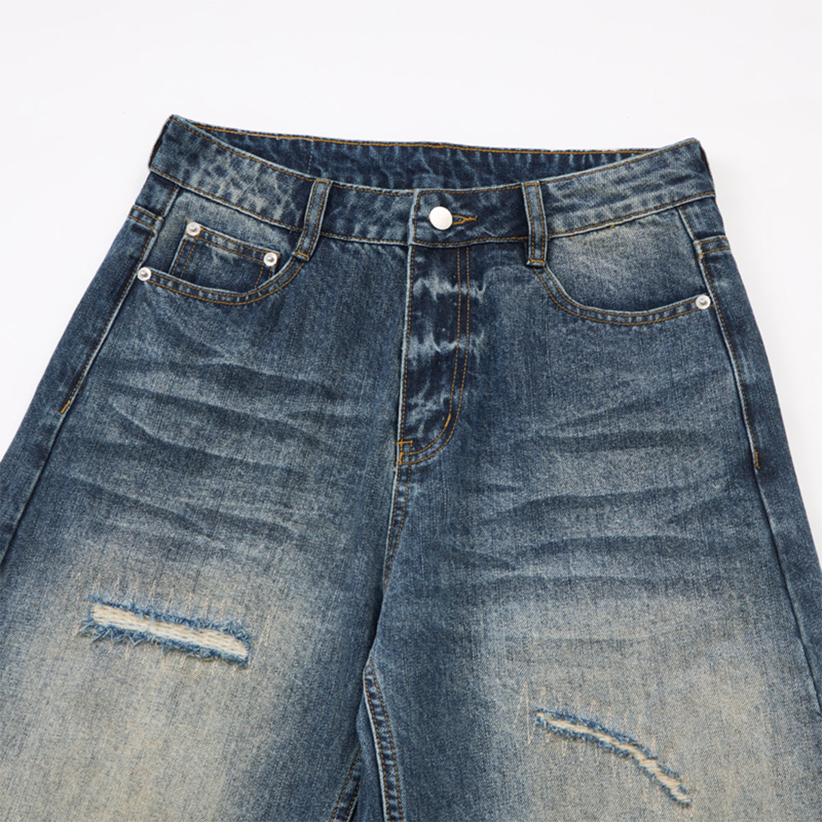 Ripped Wide Leg Vintage Fade Distressed Denim Jeans