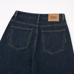 Embellished Dark Blue High Waist Wide Leg Jeans