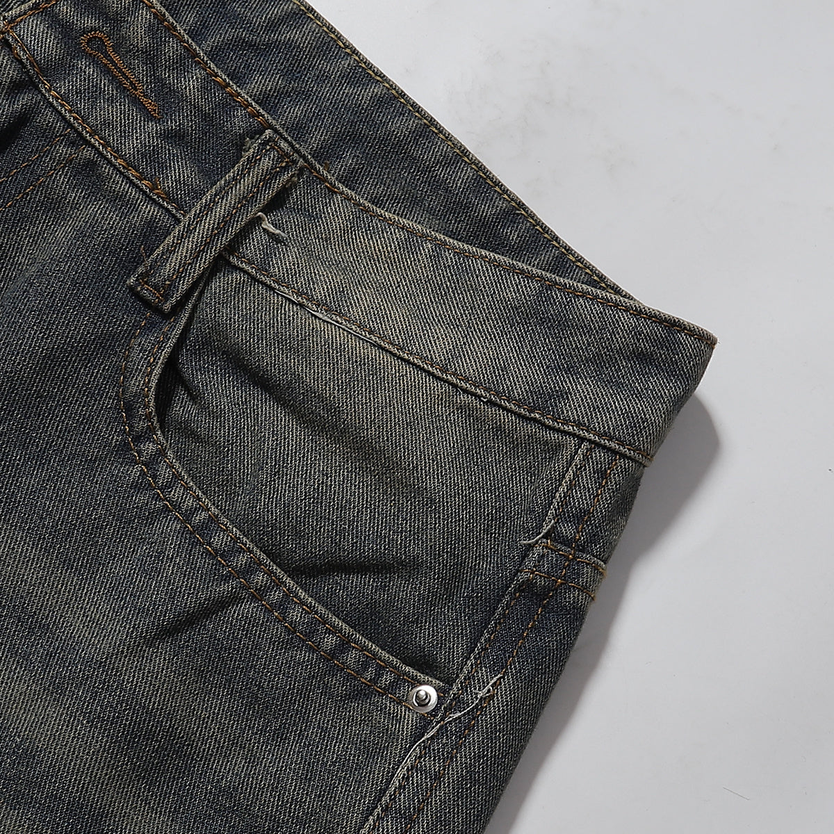 Knee Patch Design Vintage Washed Denim Shorts