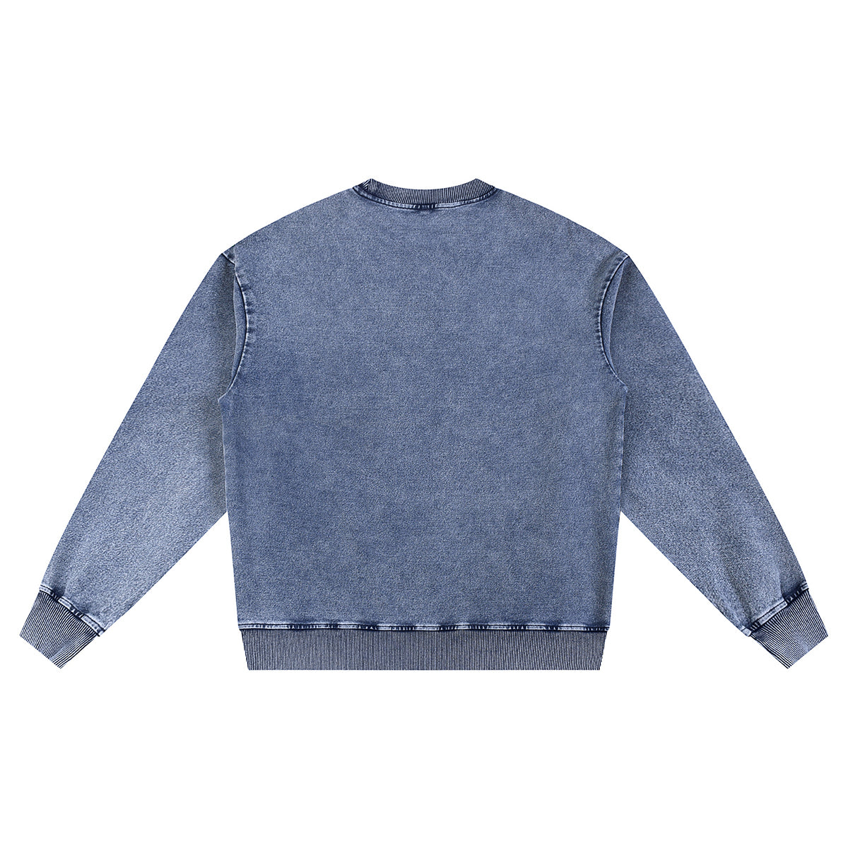 Crew Neck Washed Knit Denim Sweatshirt