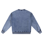 Crew Neck Washed Knit Denim Sweatshirt