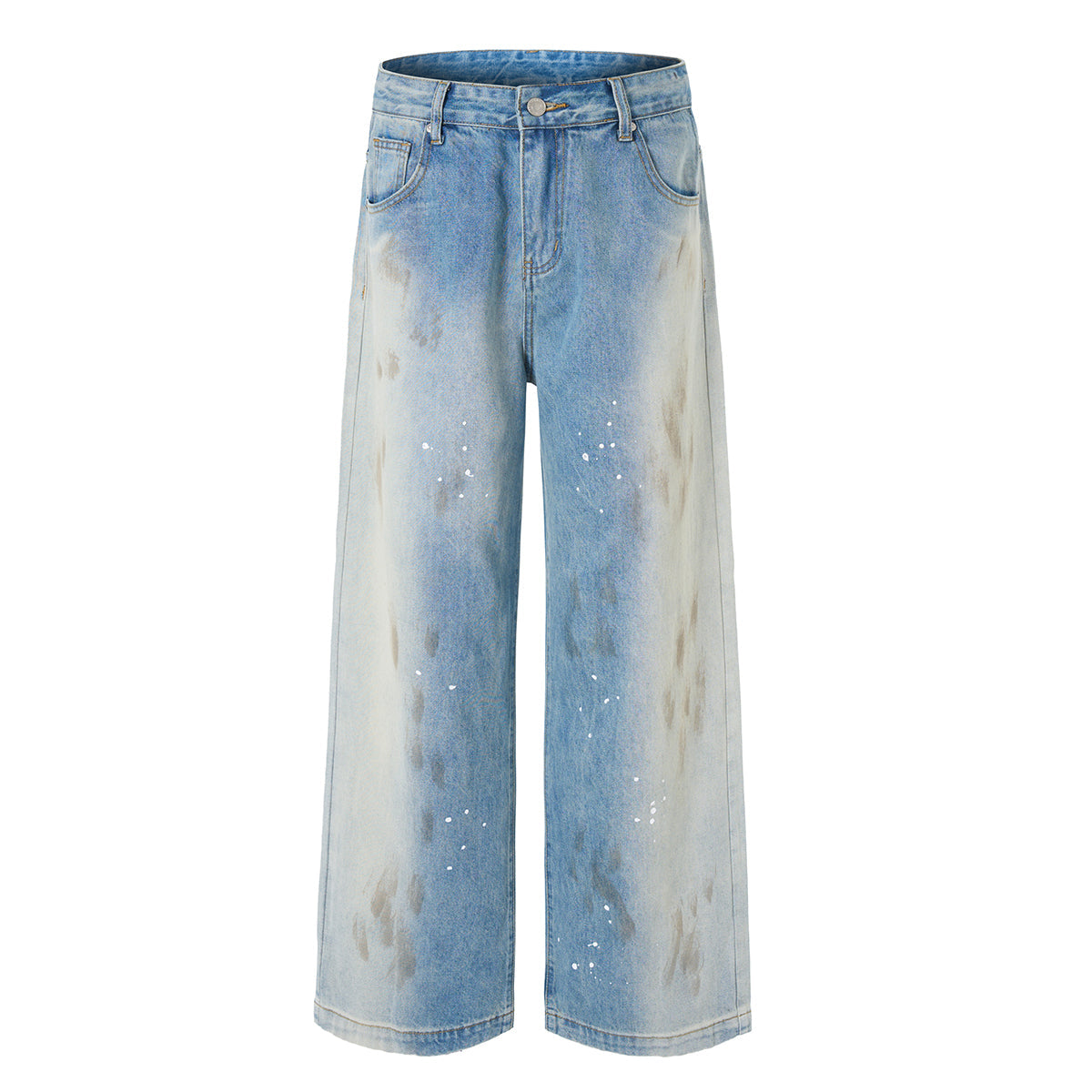 Paint Splatter Distressed Wide Leg Light Blue Jeans