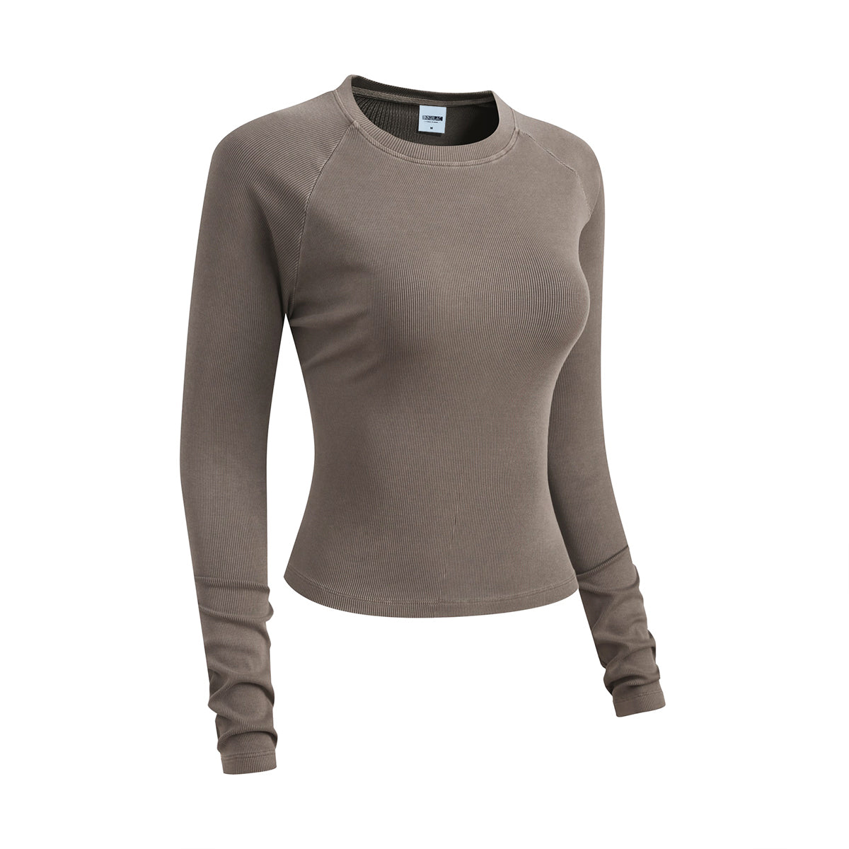 Crew-Neck Long Sleeve Ribbed Top
