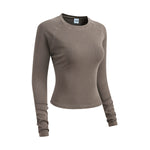Crew-Neck Long Sleeve Ribbed Top