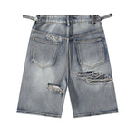 Adjustable Side Strap Distressed High Waist Shorts