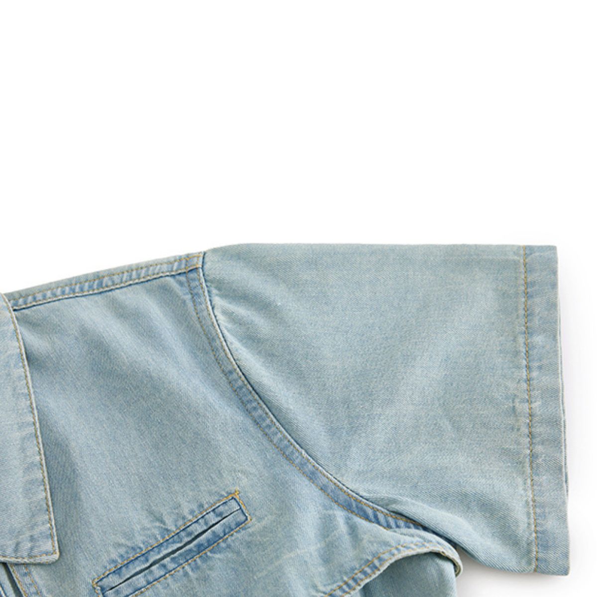 Pleated Short Sleeve Midi Denim Shirtdress