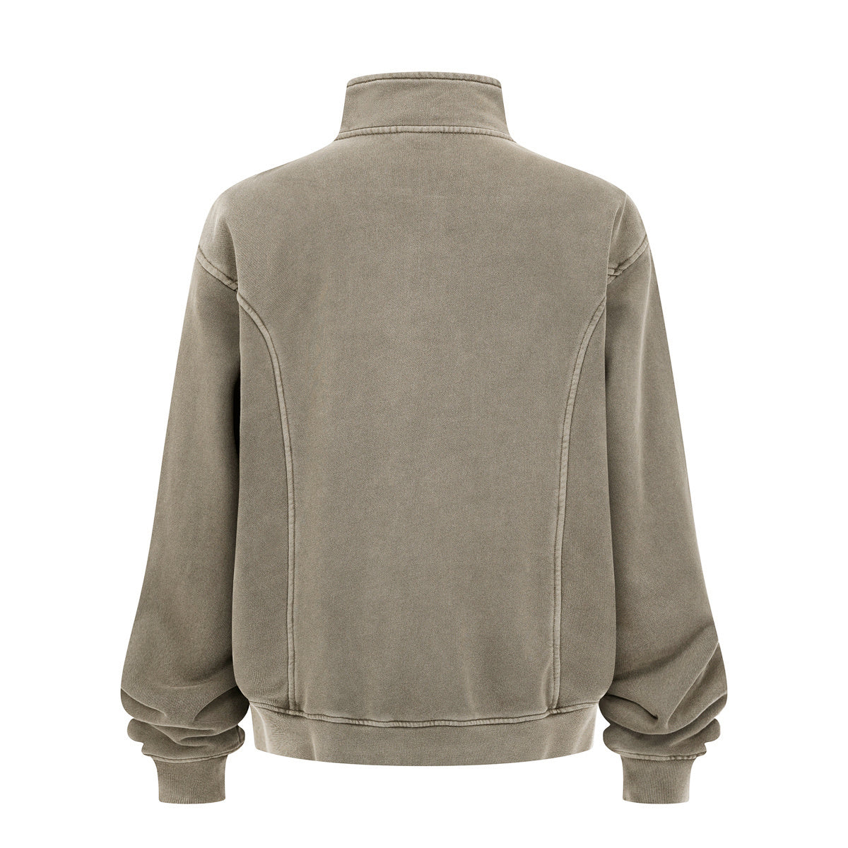 Stand Collar Panel Detail Washed Zip Up Sweatshirt