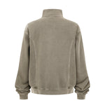 Stand Collar Panel Detail Washed Zip Up Sweatshirt