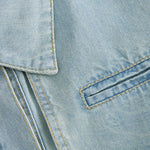 Pleated Short Sleeve Mini Denim Shirtdress