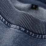 Crew Neck Washed Knit Denim Sweatshirt
