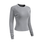 Crew-Neck Long Sleeve Ribbed Top