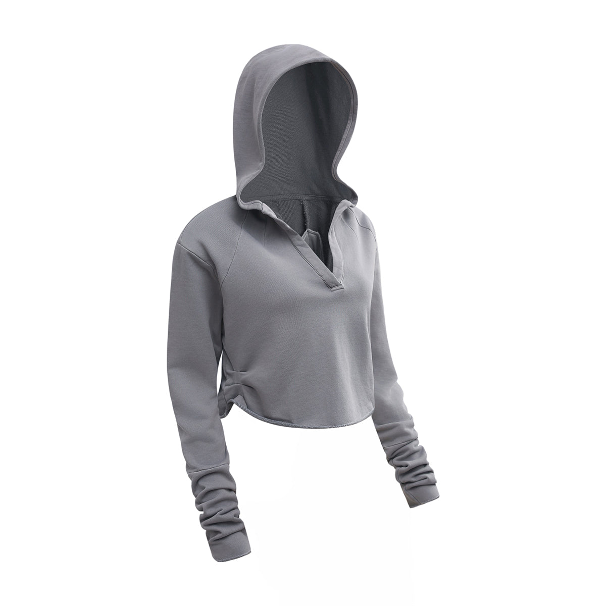 Ruched Waist Cotton Cropped Hoodie