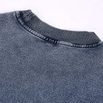 Crew Neck Washed Knit Denim Sweatshirt