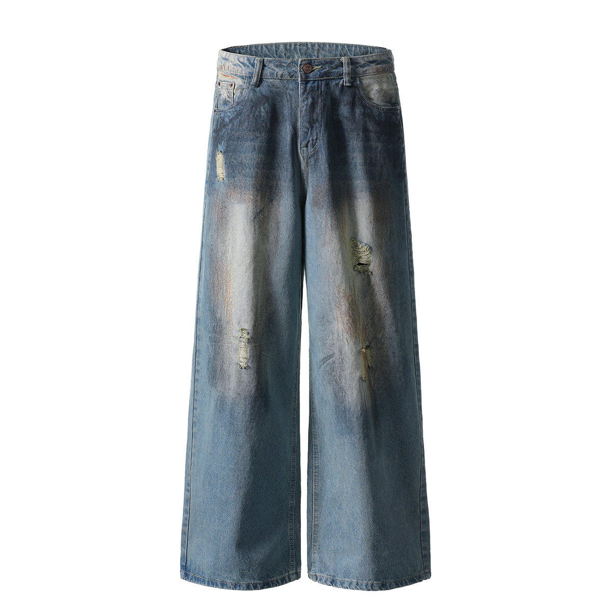 Vintage Distressed Wide-Leg Ripped Jeans