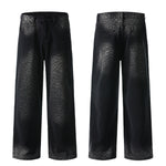 Black Wash Leopard-Print Wide-Leg Jeans