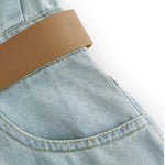 Pleated Short Sleeve Midi Denim Shirtdress