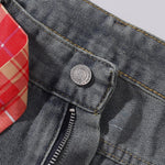 Plaid Trim Star Patched Wide Leg Denim Jeans