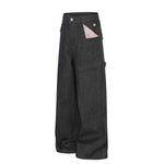 Raw Black Wide Leg Jeans with Utility Flap Pocket Detail