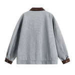 American Striped College Style Embroidered Denim Jacket