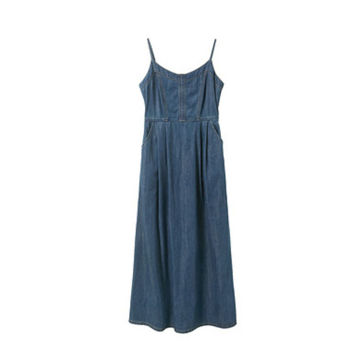 Relaxed Spaghetti Strap Denim Midi Dress